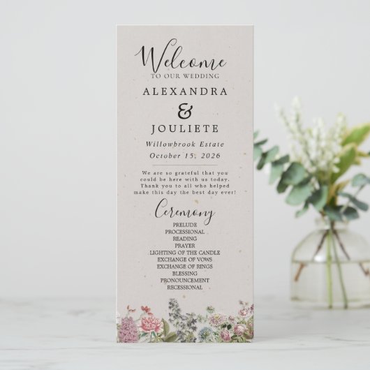 Hochzeitsprogramm Rustic Earth Florals Programm (Stehend Vorderseite)