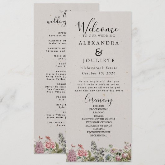 Hochzeitsprogramm Rustic Earth Florals Programm (Vorne/Hinten)