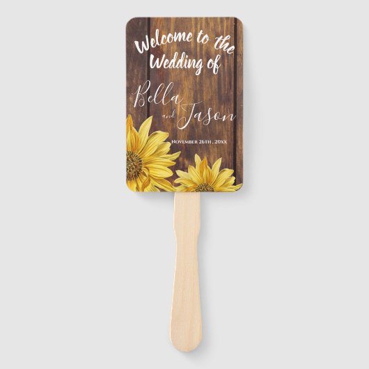 Hochzeitsprogramm Rustic Wood Sunflower Wedding Fächer (Vorderseite)