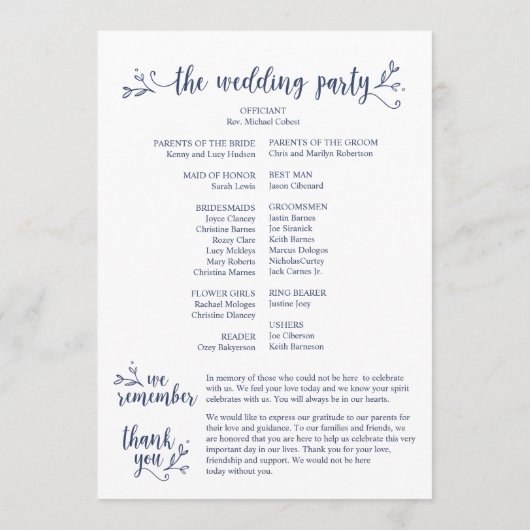 Hochzeitsprogramm rustikales Thema TED418A_1 Programm (Rückseite)