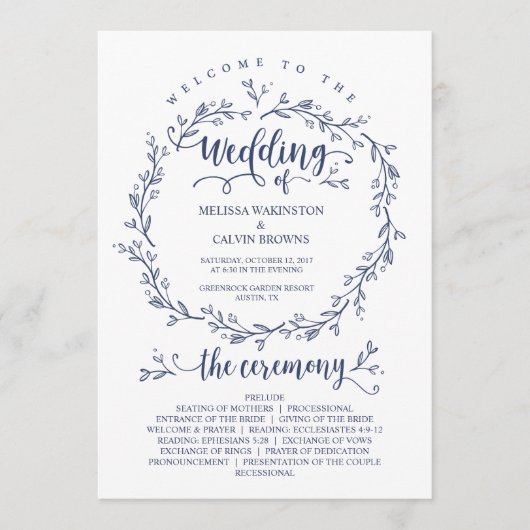 Hochzeitsprogramm rustikales Thema TED418A_1 Programm (Vorderseite)