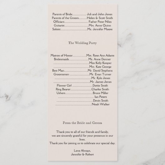 Hochzeitsprogramm "Schatz am Meer" Programm (Rückseite)