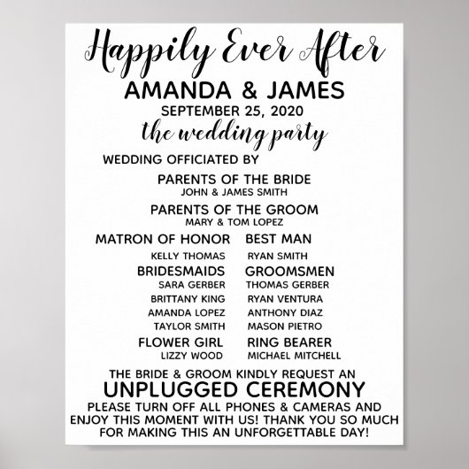 Hochzeitsprogramm/Schild für Ausgeschaltet Poster (Vorne)