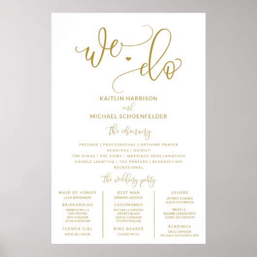 Hochzeitsprogramm Schilder Größe Gold Kalligrafie (Vorne)