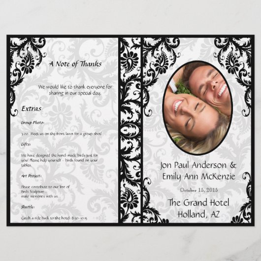 Hochzeitsprogramm Schwarz Damast (Vorderseite)