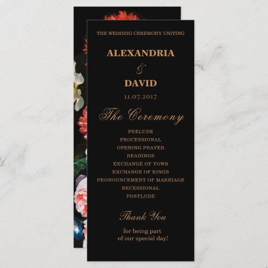 Hochzeitsprogramm Schwarz-Dunkler-Blüte Programm (Vorne/Hinten)