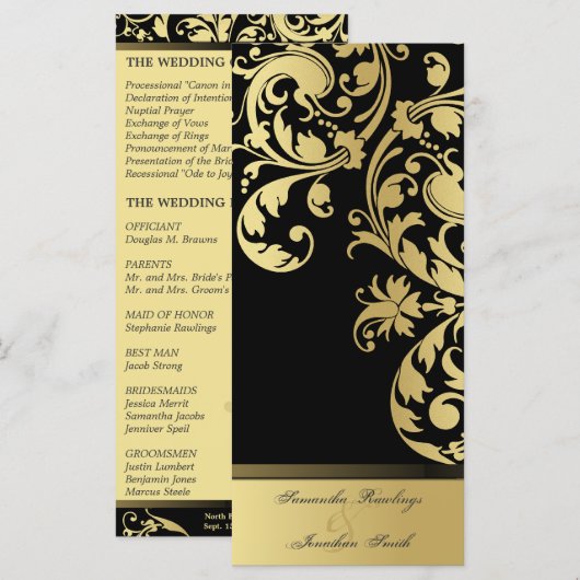 Hochzeitsprogramm - Schwarz-Gold-Shimmer-Bläschen Programm (Vorne/Hinten)