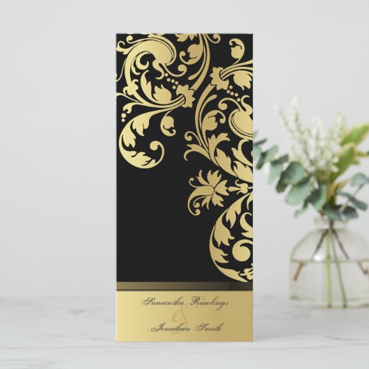 Hochzeitsprogramm - Schwarz-Gold-Shimmer-Bläschen Programm (Stehend Vorderseite)