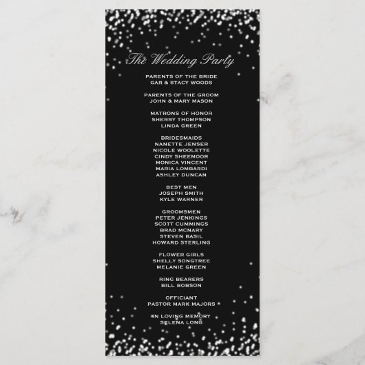 Hochzeitsprogramm | Schwarz mit weißen Sternen Programm (Rückseite)