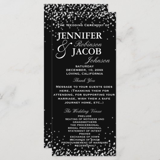 Hochzeitsprogramm | Schwarz mit weißen Sternen Programm (Vorne/Hinten)