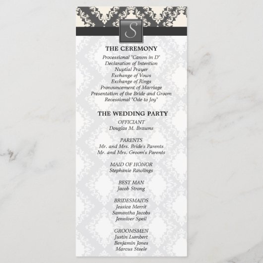 Hochzeitsprogramm - Schwarz-Weiß-Damassom Programm (Rückseite)