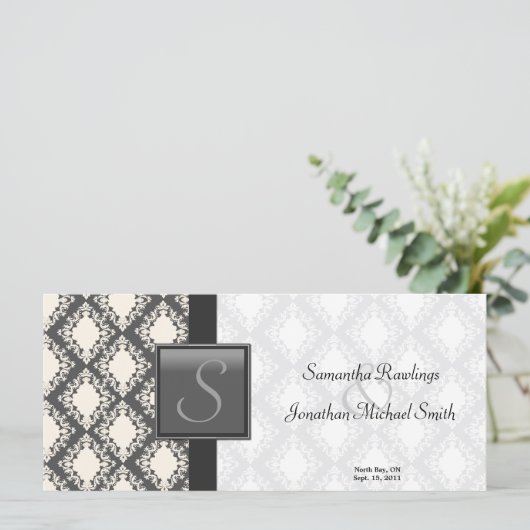 Hochzeitsprogramm - Schwarz-Weiß-Damassom Programm (Stehend Vorderseite)