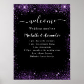 Hochzeitsprogramm Schwarzer lila Empfang Poster (Vorne)