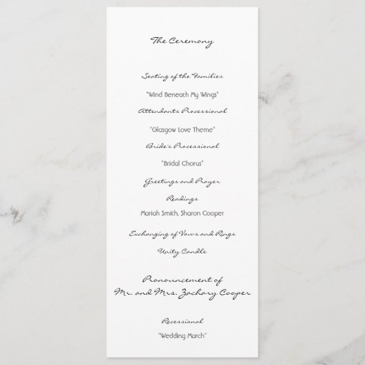 Hochzeitsprogramm "Scribbles" Programm (Rückseite)