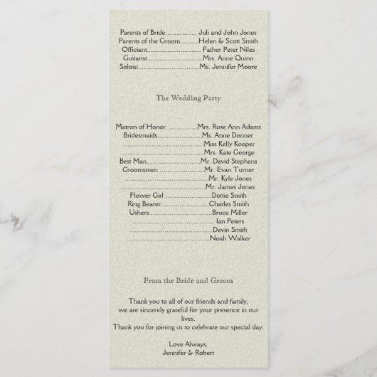 Hochzeitsprogramm "Seaside and Aqua" Programm (Rückseite)