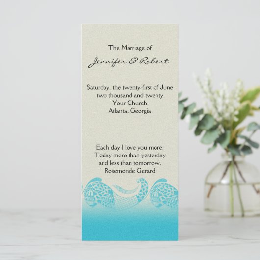 Hochzeitsprogramm "Seaside and Aqua" Programm (Stehend Vorderseite)