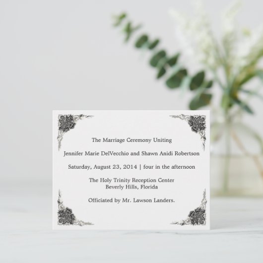 Hochzeitsprogramm, Seite 1 von 2. Postkarte (Stehend Vorderseite)