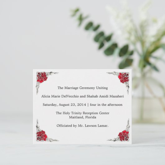 Hochzeitsprogramm, Seite 1 von 2. Postkarte (Stehend Vorderseite)