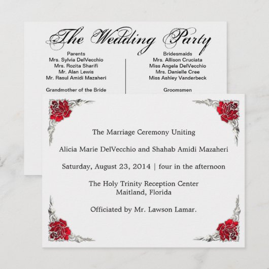 Hochzeitsprogramm, Seite 1 von 2. Postkarte (Vorne/Hinten)