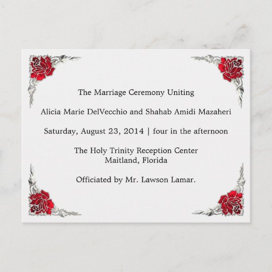 Hochzeitsprogramm, Seite 1 von 2. Postkarte (Vorderseite)