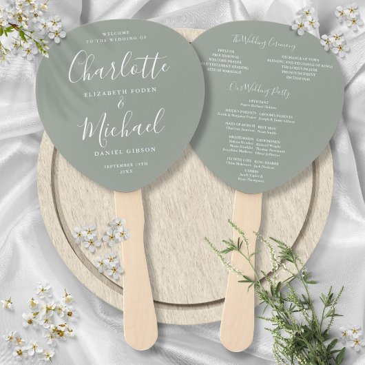 Hochzeitsprogramm Signature Script Sage Green Fächer