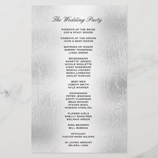 Hochzeitsprogramm | Silber- und Diamantenschau (Rückseite)