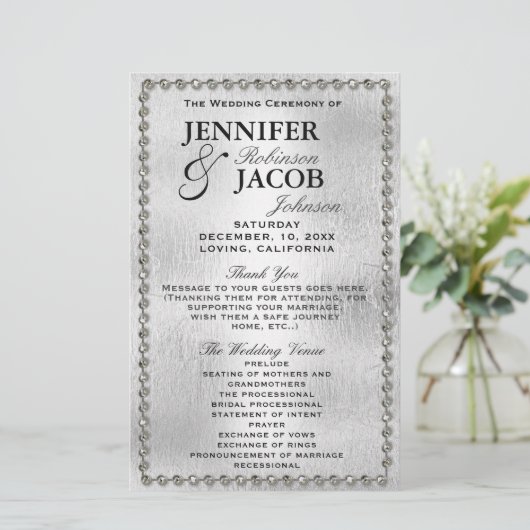 Hochzeitsprogramm | Silber- und Diamantenschau (Stehend Vorderseite)