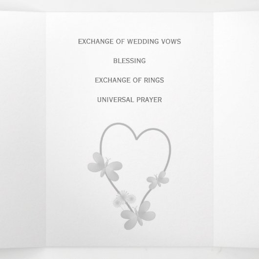 Hochzeitsprogramm Silberherz-Schmetterlinge Dreifach-gefaltete Programmkarte (Innenseite Mitte)