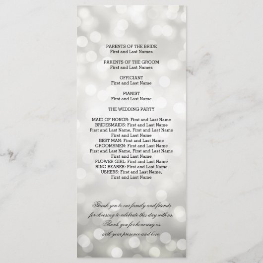 Hochzeitsprogramm Silberne Glitzer-Leuchten Programm (Rückseite)