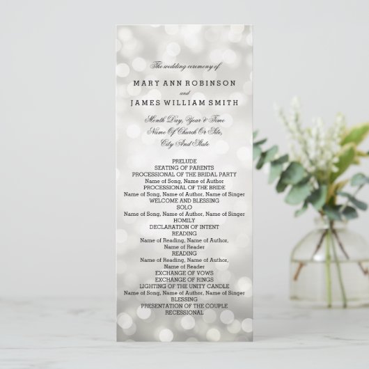 Hochzeitsprogramm Silberne Glitzer-Leuchten Programm (Stehend Vorderseite)