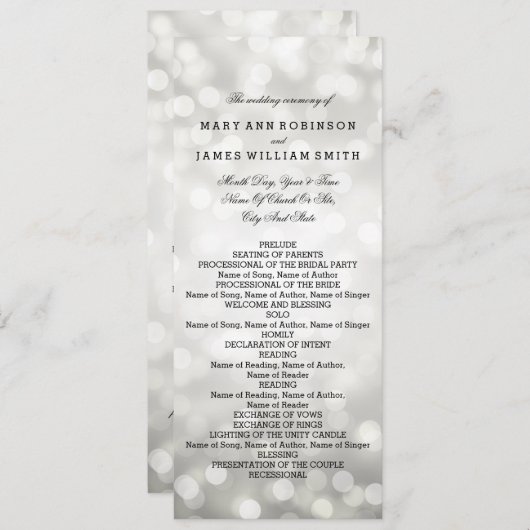 Hochzeitsprogramm Silberne Glitzer-Leuchten Programm (Vorne/Hinten)