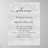 Hochzeitsprogramm Silberner Glitzer willkommen Poster (Vorne)