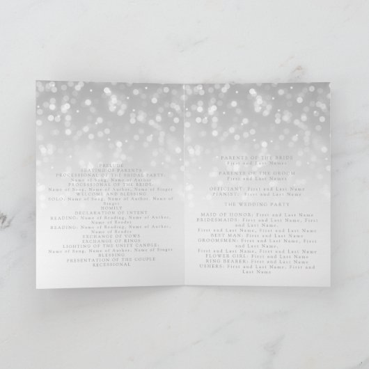 Hochzeitsprogramm Silver Bokeh Sparkle Lights Programm (Innenseite)