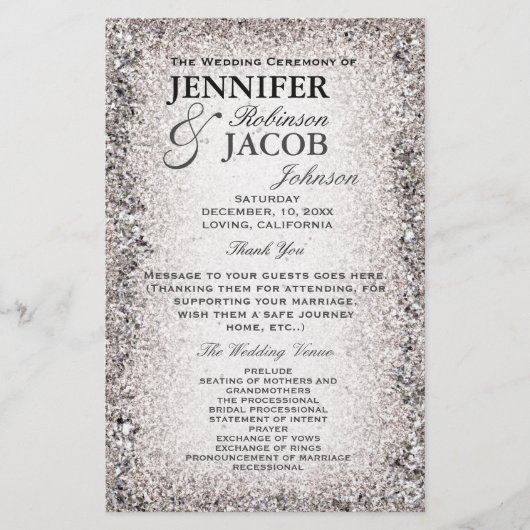 Hochzeitsprogramm | Silver Glitzer Look (Vorderseite)