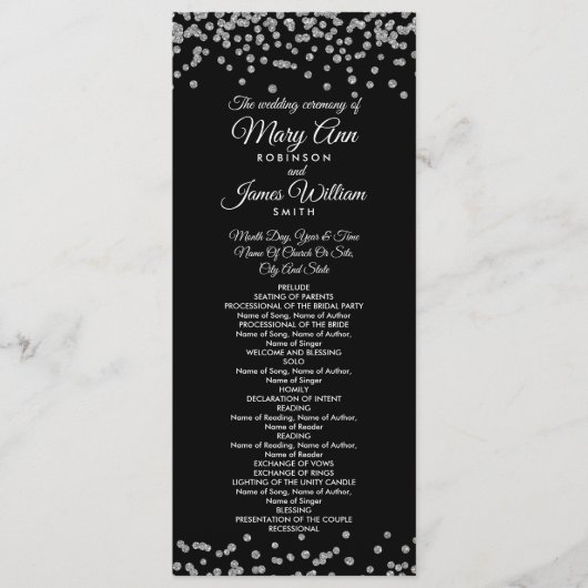 Hochzeitsprogramm Silver Imitats Glitzer Confetti  Programm (Vorderseite)