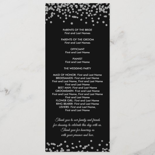 Hochzeitsprogramm Silver Imitats Glitzer Confetti  Programm (Rückseite)