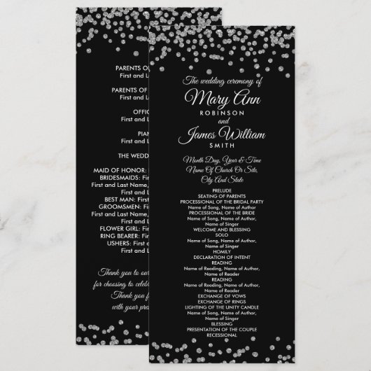 Hochzeitsprogramm Silver Imitats Glitzer Confetti  Programm (Vorne/Hinten)