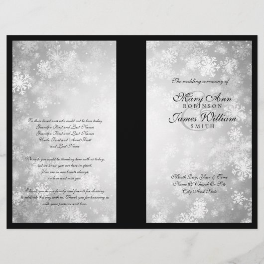 Hochzeitsprogramm Silver Winter Wonderland Sparkle (Vorderseite)