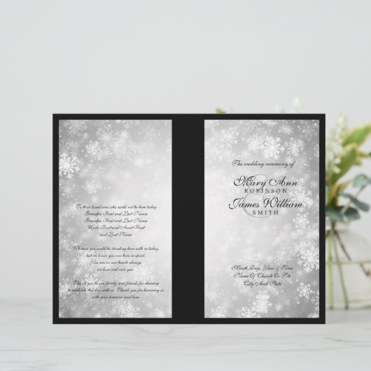 Hochzeitsprogramm Silver Winter Wonderland Sparkle (Stehend Vorderseite)