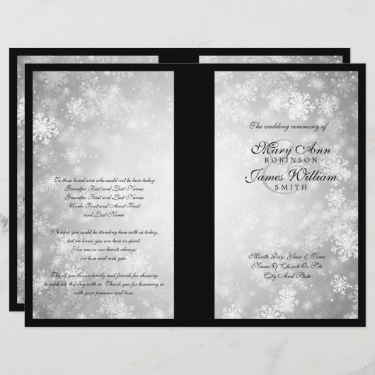Hochzeitsprogramm Silver Winter Wonderland Sparkle (Vorne/Hinten)