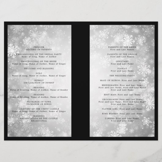 Hochzeitsprogramm Silver Winter Wonderland Sparkle (Rückseite)