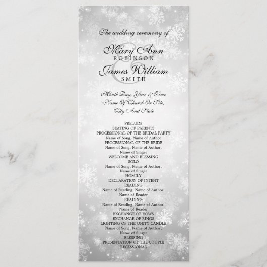Hochzeitsprogramm Silver Winter Wonderland Sparkle Programm (Vorderseite)
