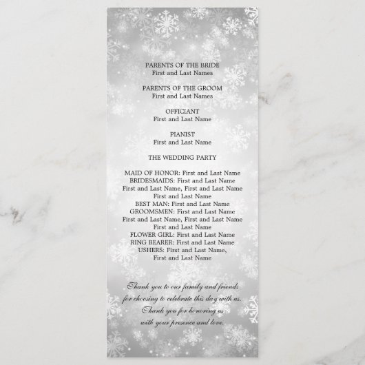 Hochzeitsprogramm Silver Winter Wonderland Sparkle Programm (Rückseite)