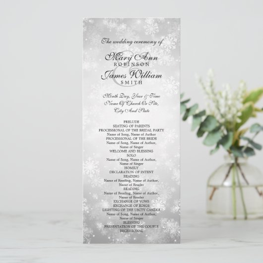 Hochzeitsprogramm Silver Winter Wonderland Sparkle Programm (Stehend Vorderseite)