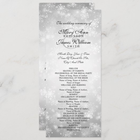 Hochzeitsprogramm Silver Winter Wonderland Sparkle Programm (Vorne/Hinten)