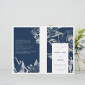 Hochzeitsprogramm Simple Floral Silver Navy Blue (Stehend Vorderseite)