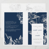 Hochzeitsprogramm Simple Floral Silver Navy Blue (Vorne/Hinten)