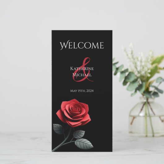 Hochzeitsprogramm-Single Rote Rose- (Stehend Vorderseite)