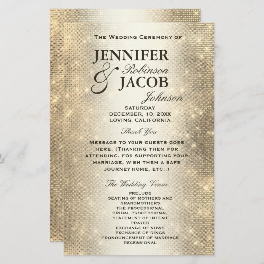 Hochzeitsprogramm | Soft Gold Glitzer Look (Vorne/Hinten)