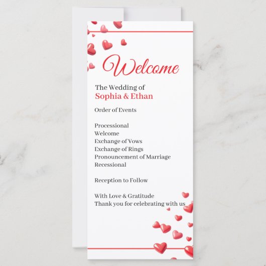 Hochzeitsprogramm Soft Pink Hearts (Vorderseite)